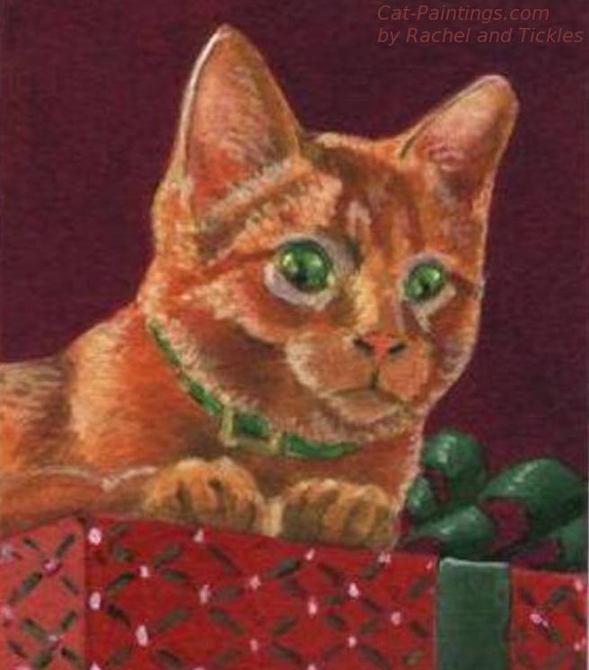 Christmas kitten guarding present